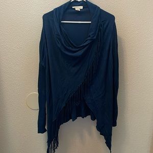 Long sleeve fringe crossbody wrap sweater